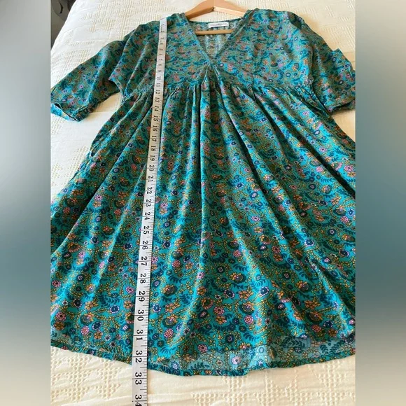 NATURAL LIFE Blue Floral Dolman Rayon V-Neck Mini Dress Size XS - Picture 7 of 10